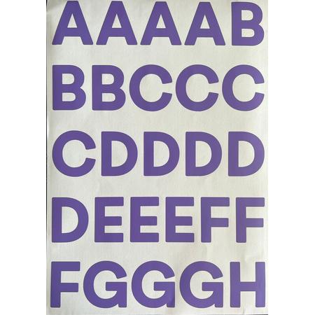 plakletters paars | alfabet stickers | met cijfers | hoogte 4 cm